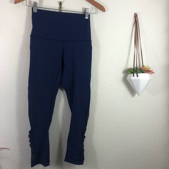 Lululemon Minimalist crop leggings in blue - mesh criss cross high rise - Picture 1 of 12